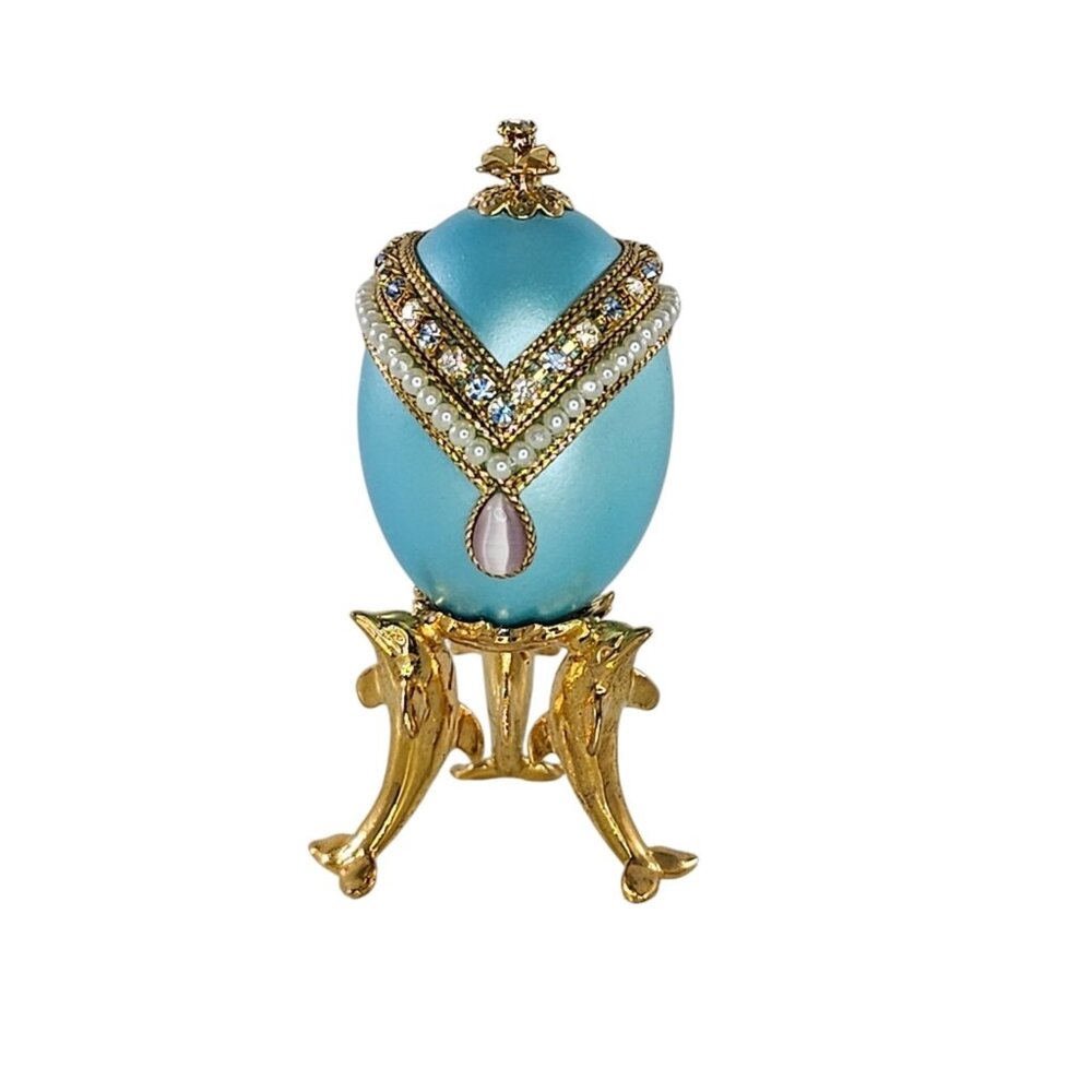 Kingspoint Designs Quail Egg Trinket Hinged Box Gold Colored Dolphin Legs